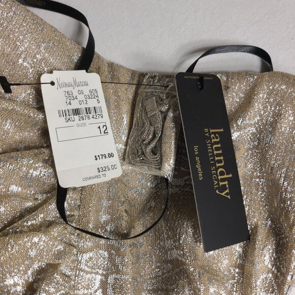 NWT Neiman Marcus Shelli Segal Long Evening Gown Dress Gold Nude Size 12 Tall - Picture 10 of 14
